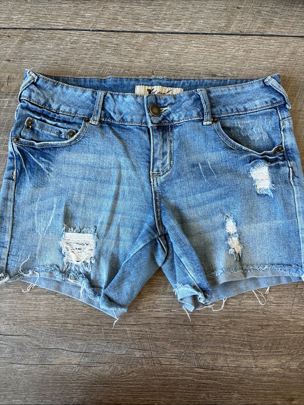 Wet Seal Vintage Low Rise Light Blue Distressed Denim Shorts